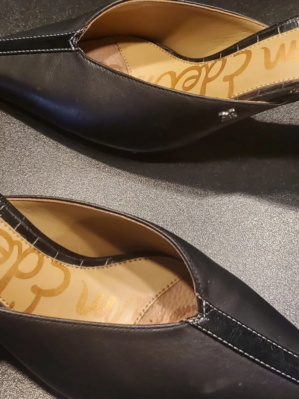 Sam Edelman Black Leather Pointed-Toe Mule Kitten Heels Size 7.5